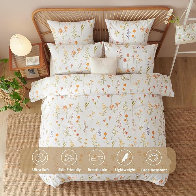 Floral Comforter Set King Size - 3 Pieces Colorful White Floral Comforter Bedding Sets Tropical Flowers Pattern,King Bed in a Bag with Heart Comforter and 2 Pillowcases