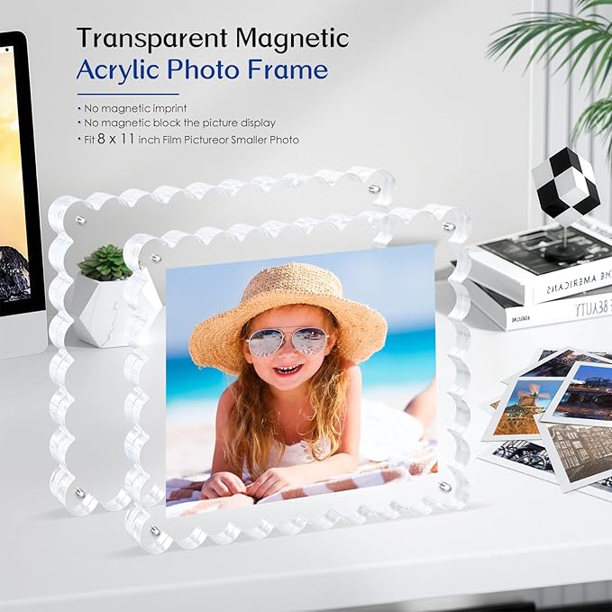 acrylic photo frame- 2Pack Scalloped Picture Frames 8×10 Inch, 15+15mm Thick BlockClear Glass Photo Frame with Thick Block | Modern Home Gift Set (2 Pack, 8X10)
