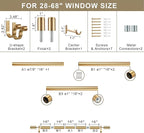 Curtain Rods for 28-68” Windows, Splicing Construction, 1” Adjustable Drapery Rod with Aluminum Alloy Brackets and Finials for Window, Sliding Door, Patio, Living Room Decoration, Brushed Gold
