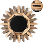 Honiway Boho Wall Decor 21 inch Wall Mirror Rustic Wood Decorative Mirror for Room Decor Rustic Home Decor Farmhouse Wall Decor at Living Room Bedroom Bathroom Hallway Trilcolor