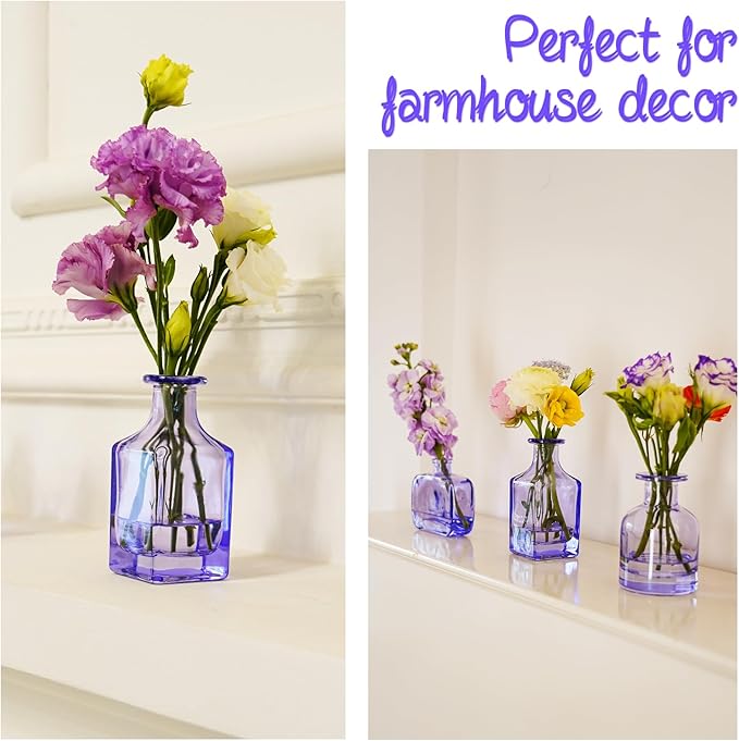 Glass Bud Vases Set of 12, Purple Small Glass Vase for Wedding Centerpieces, Clear Vase in Bulk | Purple Bud Flower Vases for Elegant Floral Displays, Table Decor, Event Styling