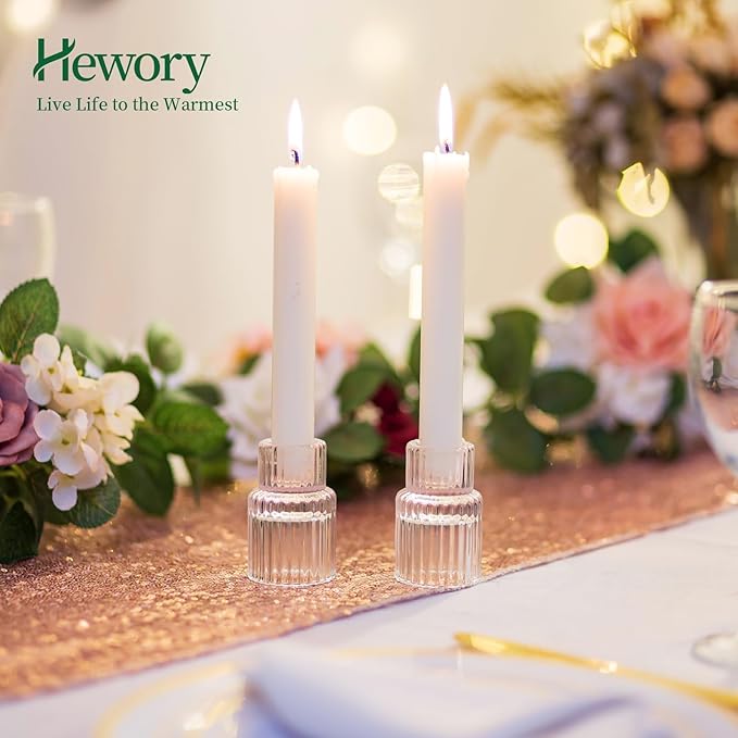 Candle Holder Glass Candlestick Holders: Hewory 2PCS Clear Taper Candle Holders Bulk for Table Centerpiece, Glass Candle Holder Candle Stick Holder Decor for Christmas Wedding Party Bridal Showers