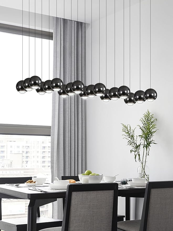 Rectangular Chandelier Crystal Balls Chandeliers Flush Mount Ceiling Light for Dining Room Living Room High Ceiling Chandelier for Staircase Foyer Entryway Black Chandeliers Dimmable 2700k-6000k