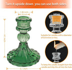 Glass Candlestick Holder,Striped Taper Candle Holders,Set of 6 Candle Stand for Table Centerpieces, Home Decor,Weddings,Festival and Parties (Green Stripe Pattern)
