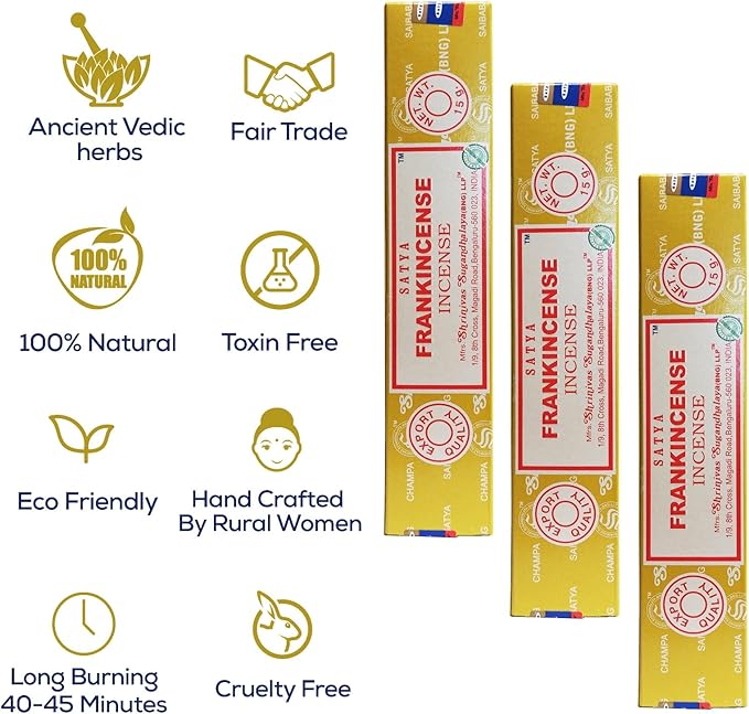 Satya Frankincense Sticks Incense Sticks, Satya Bng Insenses 15gmx12 Pack with Raajsee Incense Holder Bundle, Satya Nagchampa Natural Incense