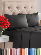 Twin Sheets Set 4 Piece - Includes 2 Pillowcases - Bed Sheets Twin Size - Soft Hotel Luxury Bedding - Cooling, Comfy, Cozy and Breathable - 1 Flat & 1 Fitted & 2 Pillowcases w/ Deep Pockets - Black