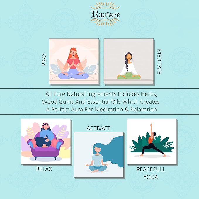 raajsee Incense Sticks 6 Pack Variety Set 15gm Each, Nag Champa- Jasmine - vanila-Japanese Rose-White Sage,100% Organic Hand Rolled- Perfect for Yoga, Meditation,Aromatherapy