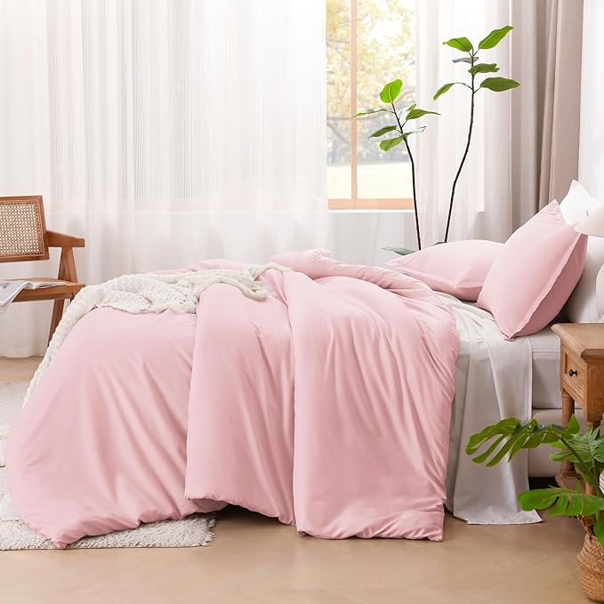 Litanika Comforters Pink Oversized Queen Size, 3 Pieces Lightweight Solid Bedding Set & Collections, All Season Fluffy Bed Set (98x98In Comforter & 2 Pillowcases)