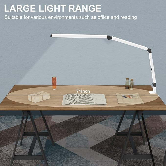 LED Desk Lamp with Clamp, Dual Light Table Lamp with Adjustable Swing Arm, Eye-Care 4 CCT Modes & 5 Brightness Levels Clip-on Architect Modern Desk Light for Home Office Crafting Sewing