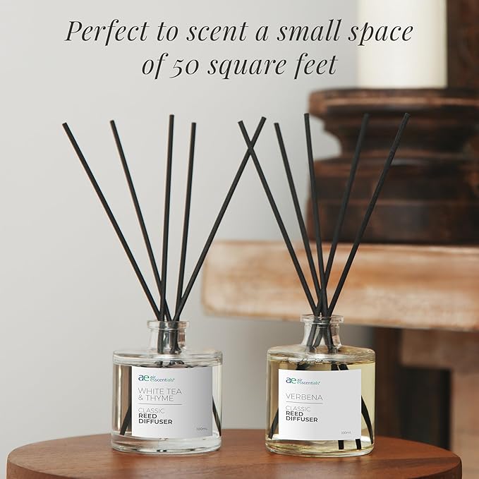 Classic White Tea & Thyme Reed Diffuser Set - Decorative Fragrance Diffuser & Oil for Bathroom & Home | Long-Lasting Aroma | Natural Scent Sticks | Essential Oils & Botanicals| 100mL