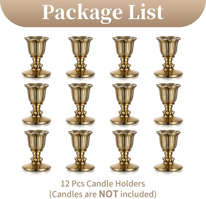 Sziqiqi Taper Candle Holders Vintage: Gold Candlestick Holder Bulk Victorian Decor Candle Holder Table Centerpieces for Wedding 12 Pcs