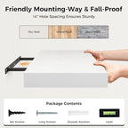 12 Inch Deep White Floating Shelves, 16 x 12 Floating Shelf for Books, Rustic Wood Deep Wall Shelves for Home Storage & Display, 2" Thicked Shelves for Kitchen, Living Room, Bedroom, 2 Pack