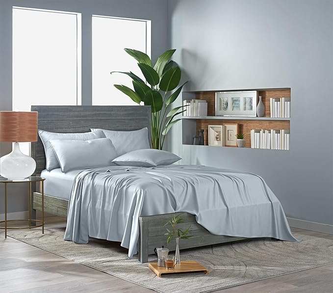Pure Bamboo Twin XL Sheets, Genuine 100% Organic Viscose Derived from Bamboo Bed Sheet Set, Luxuriously Soft & Cooling, Double Stitching, Lifetime Quality Promise (Twin XL, Glacier)