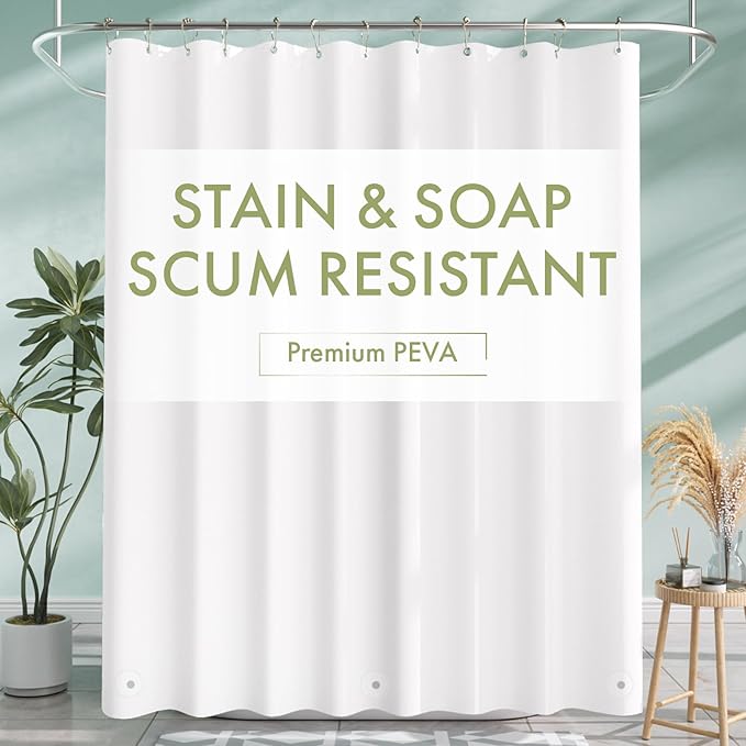 AmazerBath Long Shower Curtain Liner, 72x78 Plastic White Shower Curtain Liner, Cute Waterproof PEVA Shower Curtains, Lightweight Shower Curtains for Bathroom with Magnets and 12 Rustproof Grommets