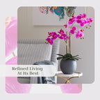 CG Hunter Faux Pink Orchid Plant, Premium Artificial Indoor Flower Display Stands 25-Inches with Beautiful Sculptural Blooms and Foliage That Lasts Forever, Grey Planter Pot Included