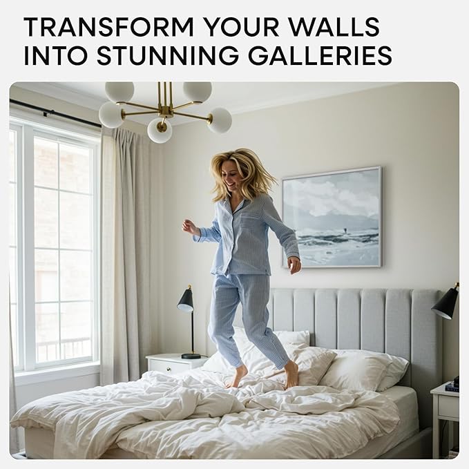 Homeforia 24x24 Silver Picture Frame, High End Metal 24 x 24 Large Square Silver Frames with Mat 20 by 20 inch Photo, 24by24 Thin Poster Frame Matted to 20x20 Print, Tempered Glass, Wall Kit, Set of 1