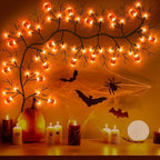 7 Ft 63 LED Halloween Decorations Willow Vine Twig Garland with 8 Modes Timer 21 Pumpkin Orange Lights, Halloween Garland with Waterproof Battery Operated for Indoor Wall Fireplace Decorations