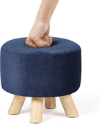 Asense Small Round Ottoman Foot Rest Stool Corduroy Fabric Padded Seat Footstool Ottoman with Anti-Slip Wooden Legs (Navy Blue,Corduroy)