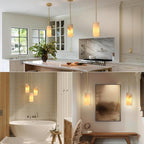 Alabaster Pendant Lights Kitchen Island, Brass Marble Pendant Lighting, Gold Modern Pendant Lights Fixtures for Bedroom Bathroom Living & Dinning Room(Include E12 Bulb)