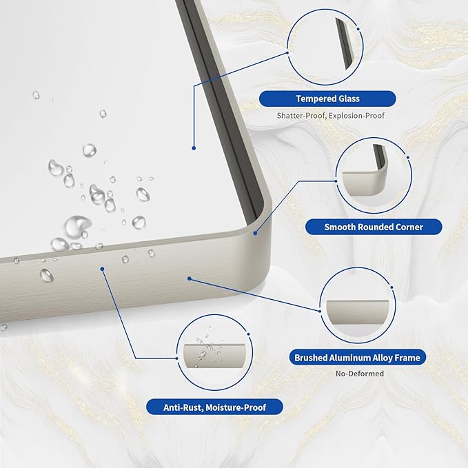 WEER 22X30 Inch Brushed Nickel Bathroom Mirror, Brushed Silver Metal Frame Mirror, Rounded Rectangle Silver Bathroom Vanity Mirror, Tempered Glass, Anti-Rust, Hangs Horizontally or Vertically