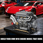 W16 Engine Building Blocks Set for Adults, STEM Mini 16-Cylinder Engine Model Kit That Runs, Compatible with Lego Car, DIY Physical Science Experiment Toy for Teens Kids Boys (801 PCS)