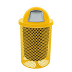 32-Gallon Heavy-Duty Expanded Metal Round Trash Receptacle, Commercial Outdoor Waste Bin with Liner & Dome Lid – Made in America (Textured Yellow)