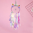 LED Lighted Up Unicorn Dream Catcher Wall Decor Colorful Feather Dreamcather Wall Hanging for Girls Kids Bedroom Decoration (Purple with Light)