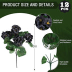 Hananona 12 Pcs Artificial Geranium Flowers for Outdoors Geranium Silk Flowers Outdoor UV Resistant Garden Plants Faux Black Flower for Home Kitchen Halloween Table Centerpieces Decor (12, Black)