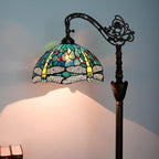 Tiffany Floor Lamp Vintage Standing Lamp Green Blue Dragonfly Stained Glass Floor Light Rustic Corner Gooseneck Floor Lamp with Adjustable Angle for Home Decor Living Room Bedroom 12X12X63 Inches