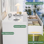 White 8 Drawer Dresser, Modern Fluted Dressers & Chest of Drawers for Bedroom, 48" Wide Dresser TV Stand with Deep Drawer, Curved Profile, Wood Organizer for Bedroom, Living Room, Hallway