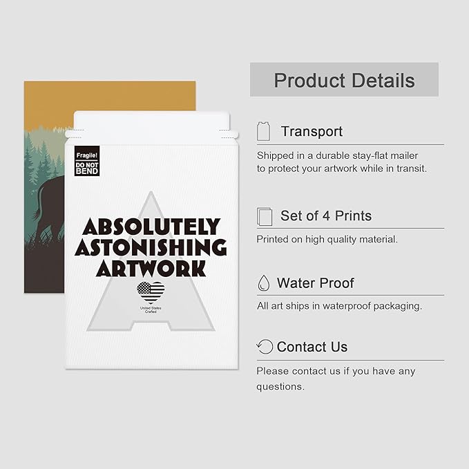 SIGNWIN Poster Bathroom Decor 8"x10"x 4, Wall Art Room Decor Multicolor for Living Room, Bedroom, Office Country Farmhouse Vibrant Bison Silhouette Nature Wilderness Animals Decorative Chic