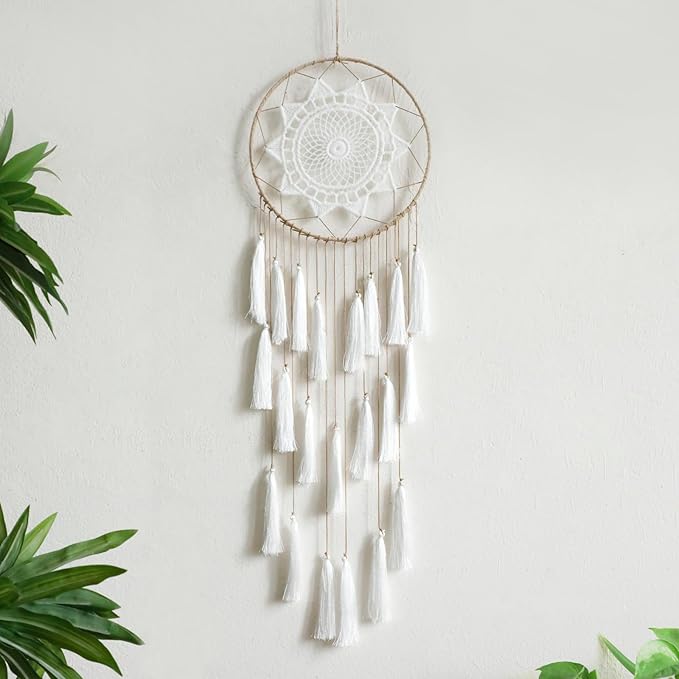 Artilady Macrame Dream Catchers for Bedroom - Tassel Wall Hanging Handmade Dreamcatchers Home Decor with Tassel Feather Ornament Craft Blessing Gift