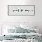SRSZHIYUE Sweet Dreams Above Bed Wall Decor, 40"x15" Large Rustic Master Bedroom Over Bed Sign Guest Room Couples Wood Framed Farmhouse Horizontal Hanging Decoration (White)