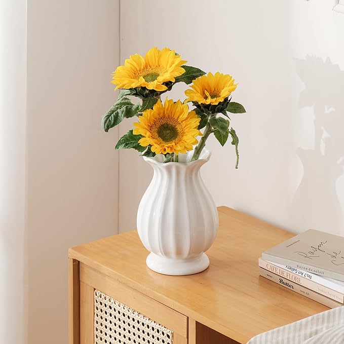 White Ceramic Vase, 7.6 Inch Flower Vase Home Decor Modern Decorative Vases for Bouquet, Unique Vases for Farmhouse Living Room Cabinet Table Centerpieces Wedding Decorations