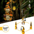 Solar Bee Garden Gnomes with LED Lantern – Waterproof Stacked Outdoor Decor for Yard, Patio – Unique Gnome Gift for Mom, Grandma, Women (Weatherproof Resin Outdoor Statues)
