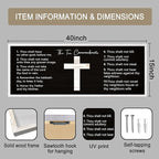 Ten Commandments Rustic Bible Verse Framed Wall Decor, 40" x 15", Religious Christian Slogan Representing a Prayer to God Jesus Christ, Vintage Horizontal Holy Inspirational Catholic Scripture Decor