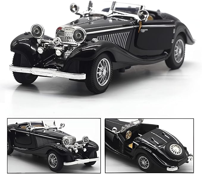 1:28 Scale Pullback Diecast Metal Antique Classic Model Cars Collectible Toy Gifts (Black,Length 6.5in/16.8cm)