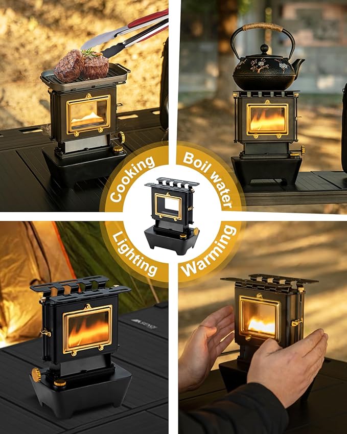 Camping Oil Lantern，Oil Lamp with Cooker Stove，Fuel Lamp for Outdoor，Portable Oil Lamp，Portable and Convenient for Heating and Cooking (Black)