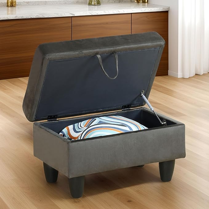 Ottoman Rectangular Storage Ottoman Bench, Flannel Footrest Stool Footstool with Lid for Living Room, Bedroom, Entryway, Brown, 28.5"x19"x17.5"
