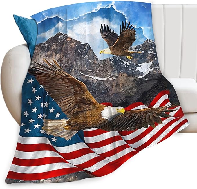 Eagle American Flag Throw Blanket for Boys, Men, Adults, Lovers, Girls, Kids, Women - Soft Warm Plush Fleece Flannel Decor for Couch, Sofa, Bed 50"x60"