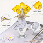 Glass Rose Flowers, Crystal Glass Figurines Rose Decorations for Home Gifts for Mom Wife Grandma, Crystal Flowers Collectible Ornament Mother's Day Thanksgiving Anniversary Birthday Gifts(Yellow Rose)