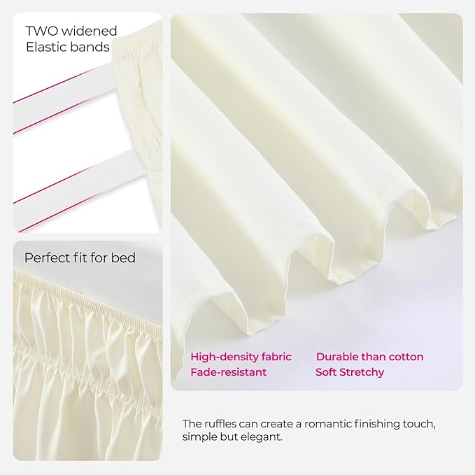 RIMELA Bed Skirt King Size 12 Inch Drop, Wrap Around Elastic Bedskirt Solid Microfiber Luxury Hotel Quality Fabric, Easy to Install Machine Washable Wrinkle & Fade Resistant, Cream