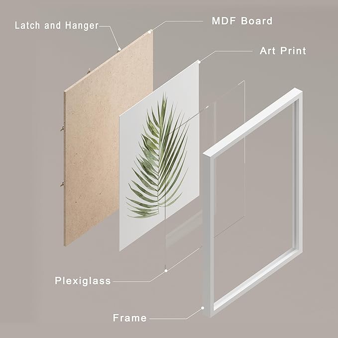 SIGNWIN Framed Banana Palm Monstera Leaf Wall Art, Set of 4 Green Pastel Wall Decor Prints, Nature Wilderness Wall D¨¦cor for Living Room, Bedroom - 12"x16" White