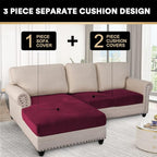 PrinceDeco Sectional Couch Covers 3 Pieces Velvet Sofa Covers L Shape Soft Couch Covers for Sectional Sofa Corner Sofa Cover Couch Cover for Dogs Washable (2 Seater + 1 Chaise,Burgundy)