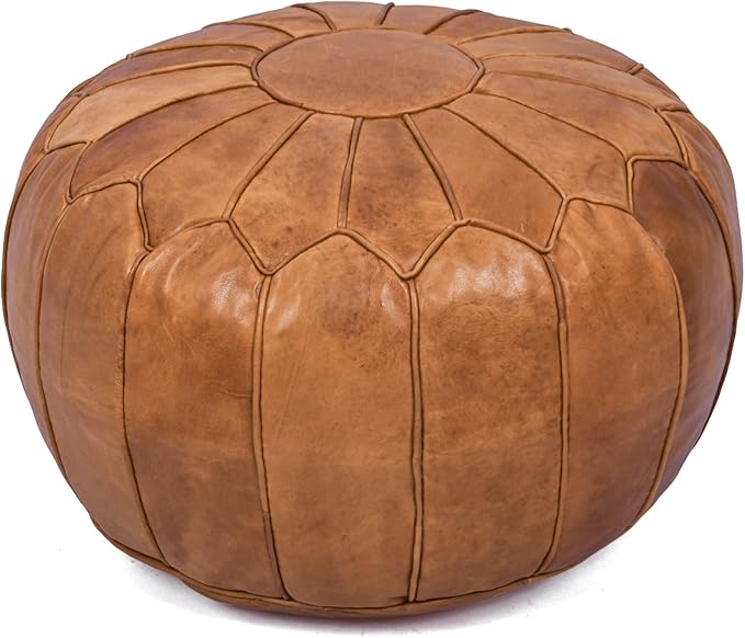 Moroccan Leather Handmade Pouf Ottoman Cover – Unstuffed Foot Stool, Boho Foot Rest for Living Room, Bedroom – Gift for Housewarming or Weddings
