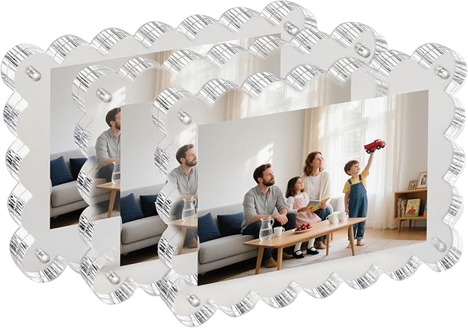 3-Pack 5x7 Acrylic Magnetic Picture Frames – Clear Lucite Block Frame with Scalloped Edges, Double-Sided UV-Protected Acrylic Photo Display for Desktop