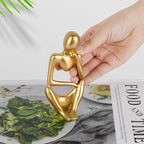 Sandstone Resin Thinker Style Abstract Sculpture Statue Collectible Figurines Home Office Bookshelf Desktop Decor (Small Gold, Right)