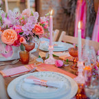 Glass Candlestick Holder,Striped Taper Candle Holders,Set of 6 Candle Stand for Table Centerpieces, Home Decor,Weddings,Festival and Parties (Pink Stripe Pattern)