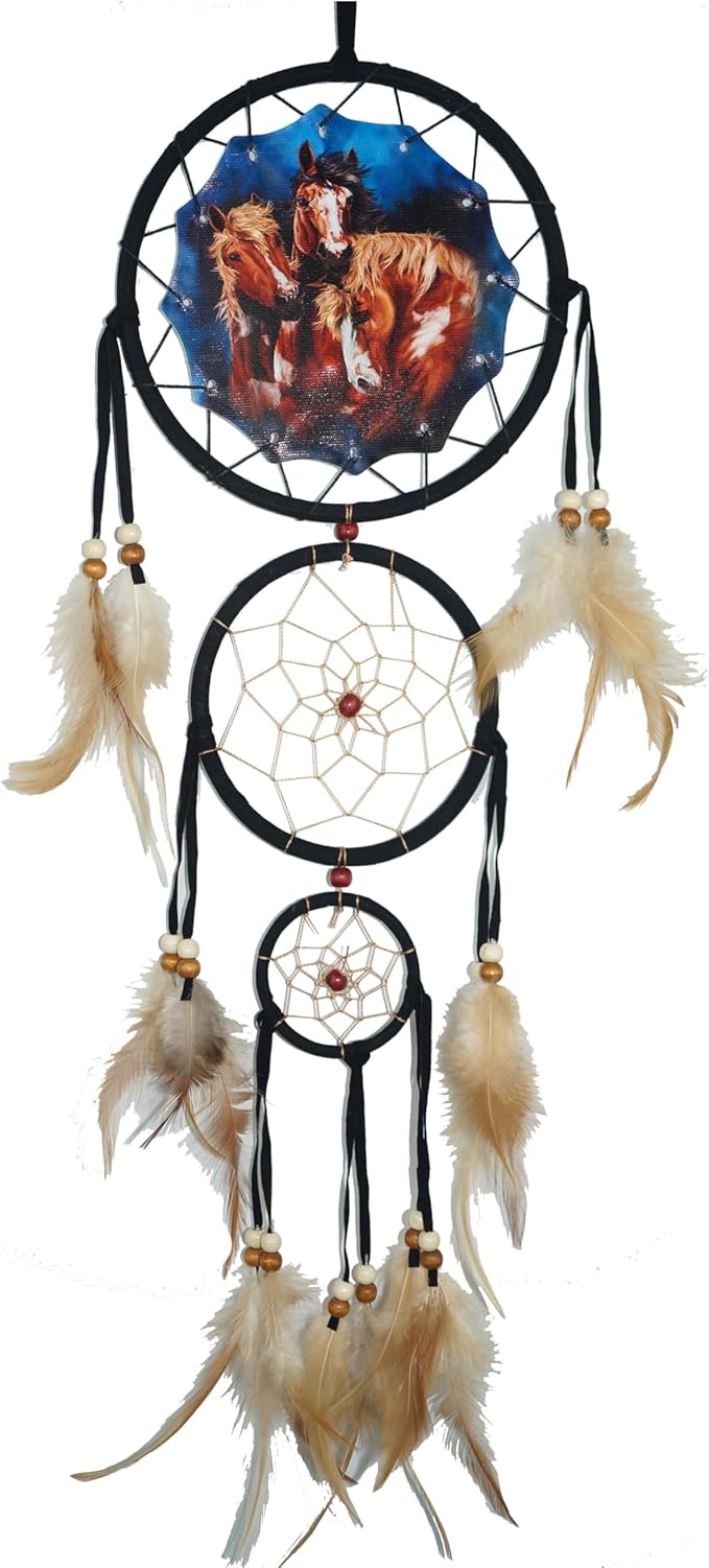 Remorelt Wolf Eagle Bear Dream Catcher Bedroom Wall Decor, Christmas Home Decoration, Room Accessory, White Moon Feather Decoration - Unique Home Craft Wall Pendant (DC15 6Inch Horse)