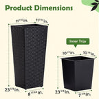 IDZO Wicker All-Weather Planter Set with Liners Tall Plant Decor Box for Outdoors Patio Herb Garden Furnishings - Rectangular Mocha